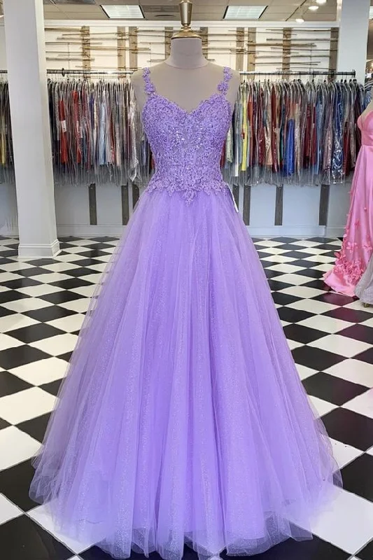 Debutante Periwinkle Evening Dress -Purple lace long prom dress ,sleeveless prom dress  C2339