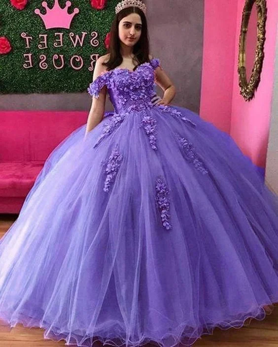 Golden Single-Sleeve Evening Dress -Quinceanera Dresses 3D Applique Puffy Skirt Lace-Up Back Sweet 16 Party Dress Long Prom Gowns  C1636