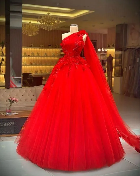 Matrimonial Evening Dress -Red ball gown long prom dress, evening dress C2150