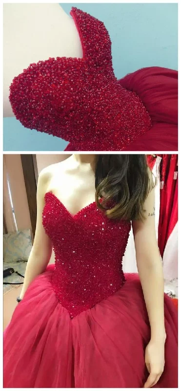 Antique Alabaster Evening Dress -Red Ball Gown Prom Dress,Sleeveless Prom Dress,Sexy Quinceanera Dresse C2359