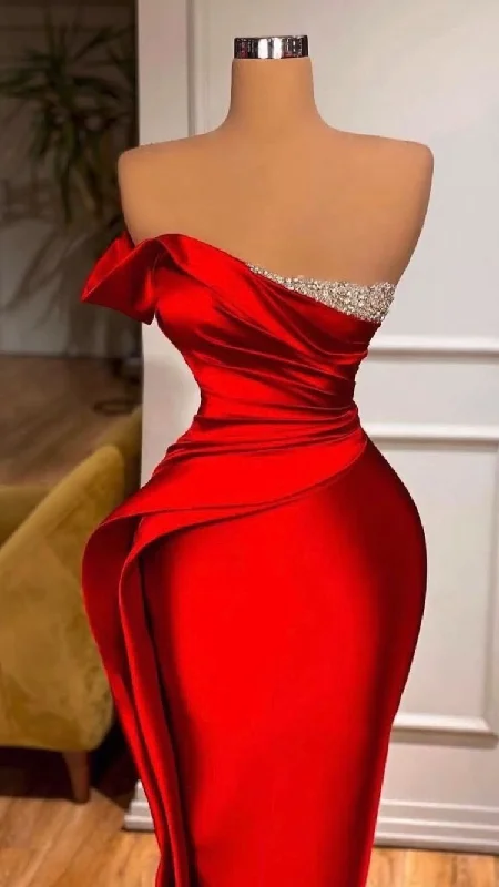 Cowl Banquet Evening Dress -Red Mermaid Prom Dresses Simple Party Dress C2375