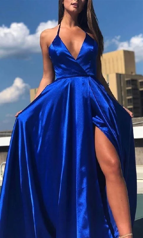 Pumpkin Open Evening Dress -Royal blue long prom dresses, simple prom party dresses, cheap prom dresses C1968