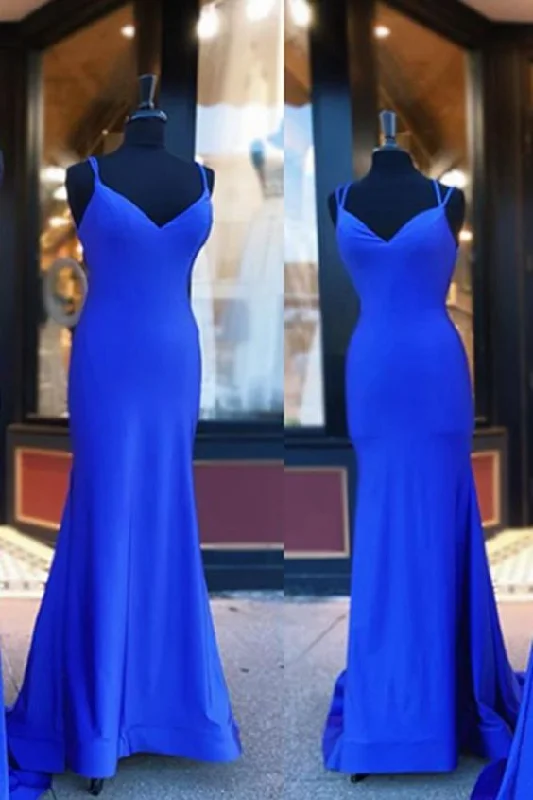 Saffron Off-Arm Evening Dress -Royal Blue Mermaid Long Prom Dresses Simple Popular Formal Dresses  C1653