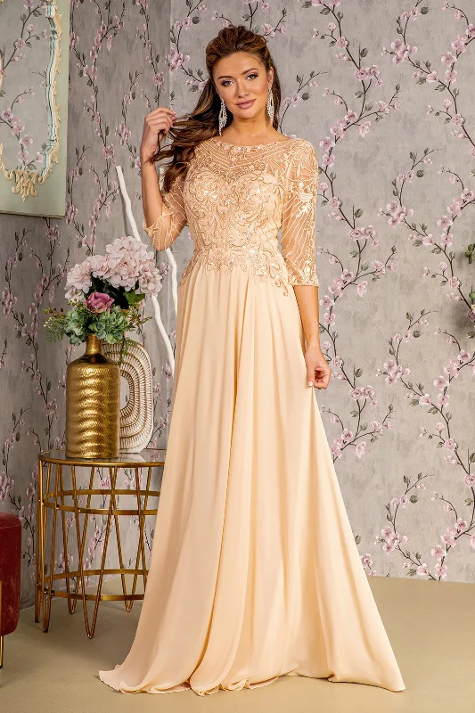 Maternal Evening Dress -Sequin Embroidered 3/4 Sleeve Gown by GLS Gloria GL3446 - Outlet