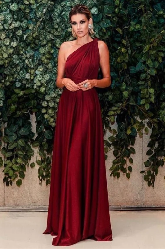 Femme Debutante Evening Dress -Sexy Burgundy One Shouder A Line Evening Dress, Vintage Formal Long Prom Dress C260