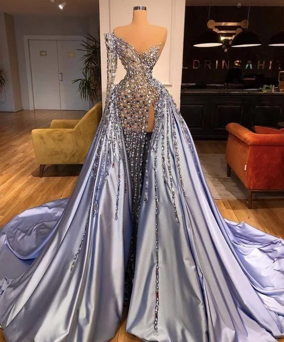 Full-Length Fawn Evening Dress -Sexy Long Prom Dress With Slit, Popular Mermaid Evening Dress C1439