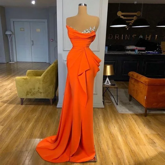 Off-Arm Evening Dress -Sheath Evening Dress Orange Party Dress Mermaid Formal Dress C2141