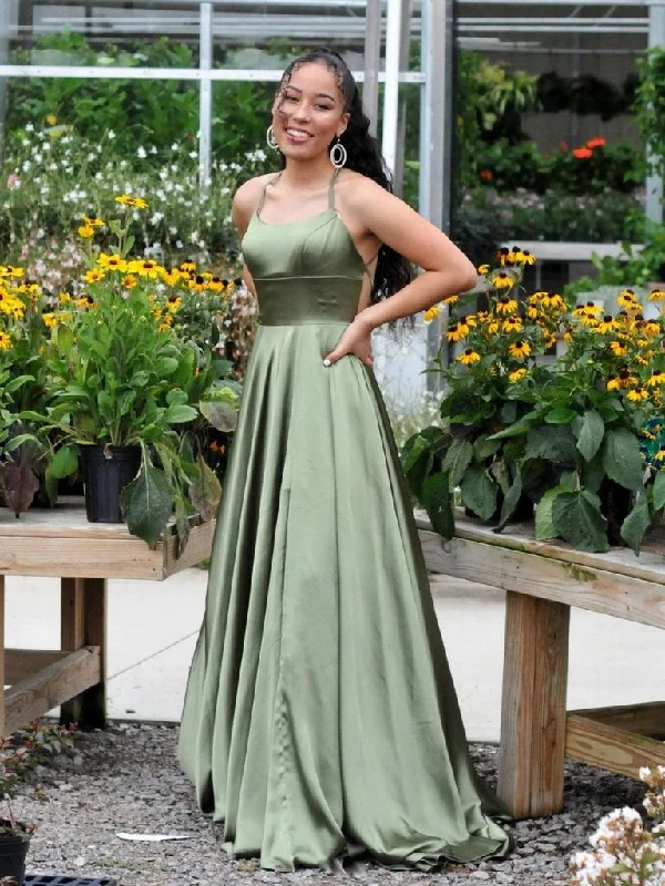 Topaz Garden Evening Dress -Simple green satin long prom dress, green evening dress  C2071