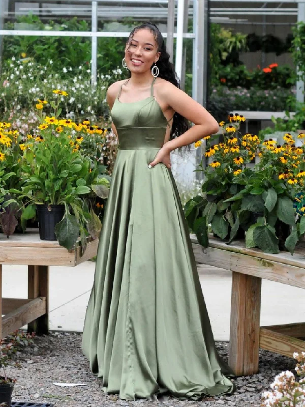 Bare Back Teal Evening Dress -Simple green satin long prom dress, green evening dress C2325