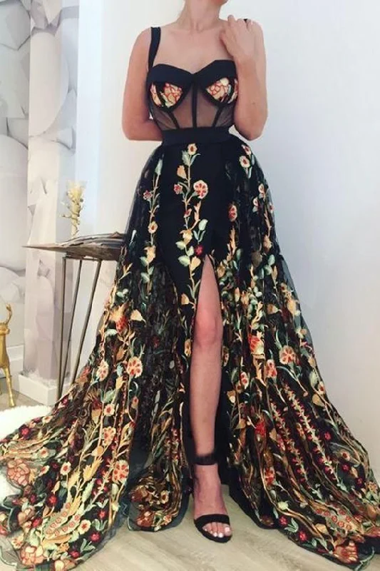 Topaz Cuffed Sleeve Warm Evening Dress -Simple Long Prom Dresses Lace Cheap Slit Party Gowns Evening Dress C1680