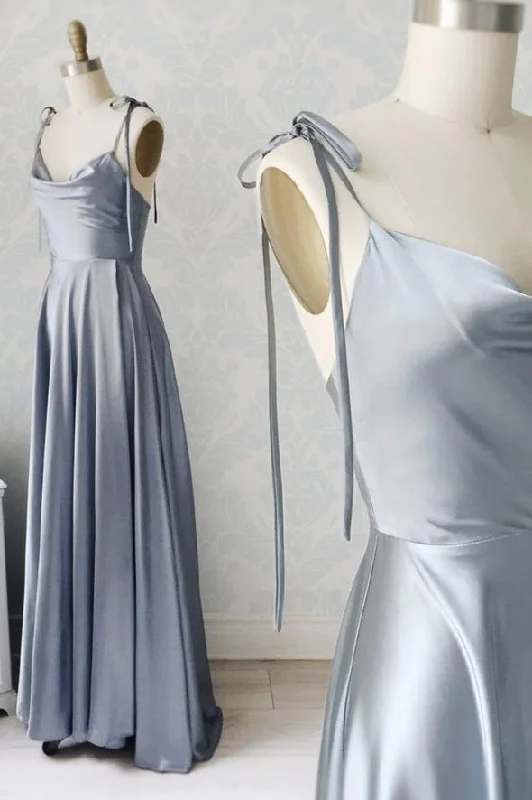 Warm Evening Dress -Simple satin long A line prom dress evening dress  C1284