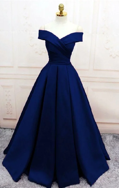 Ash Warm Evening Dress -Simple satin long prom dress, off the shoulder formal dress C2011