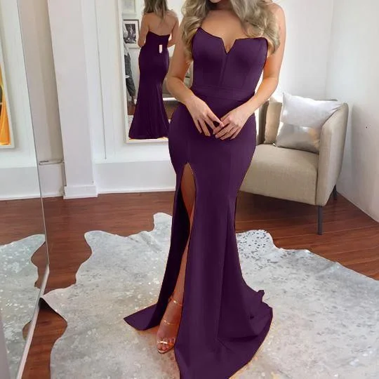 Soiree Evening Dress -Slash Neck Backless Mermaid Split Front Sweep Prom Dress C2291