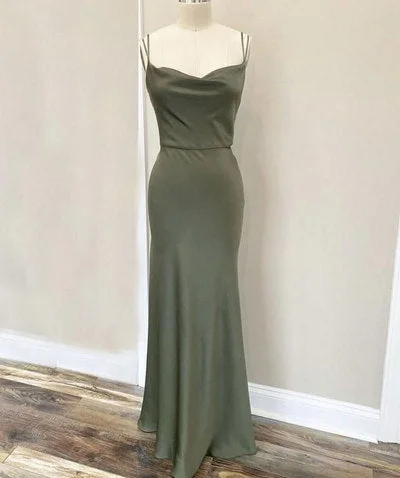 Reasonable Evening Dress -Spagehtti Straps Dark Olive Green Prom Dresses C1054