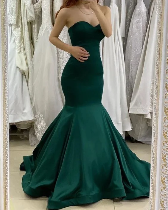 Ash Adolescent Evening Dress -Sweetheart Mermaid Long Sleeveless Dark Green Prom Dresses C278