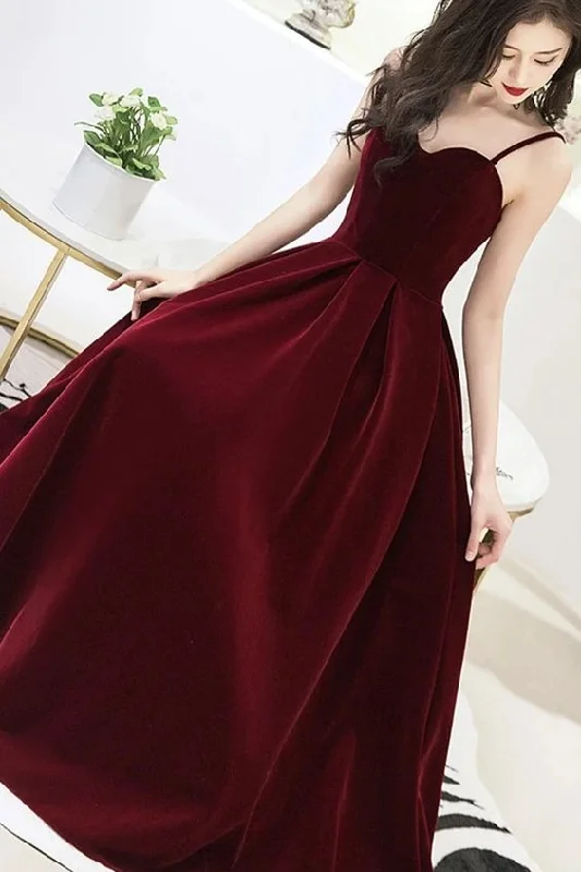 Topaz Glitz Evening Dress -Velvet Straps V-neckline Party Dress, Long Burgundy Prom Dress Evening Dress C1734