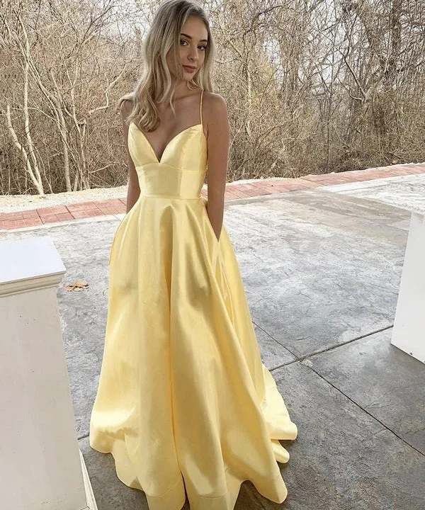 Alabaster Splendid Debutante Evening Dress -Yellow satin long prom dress yellow evening dress C2053