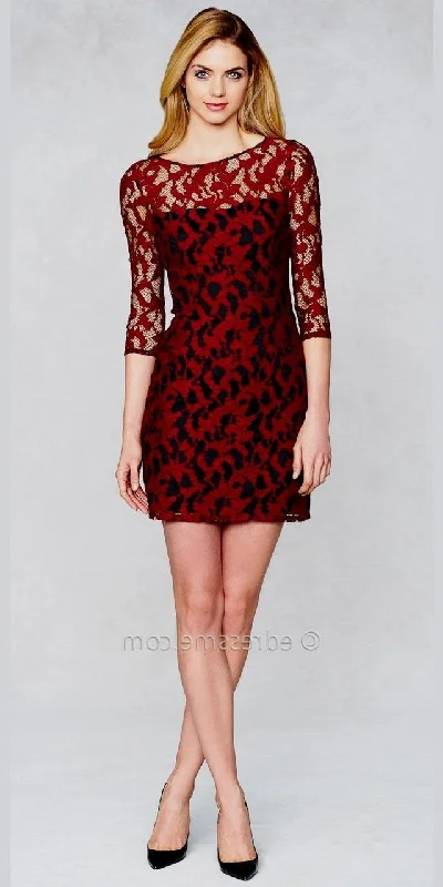 Party Dress Butterfly Whisper-Aidan Mattox - 151A10930 Quarter Sleeve Illusion Contrast Lace Dress