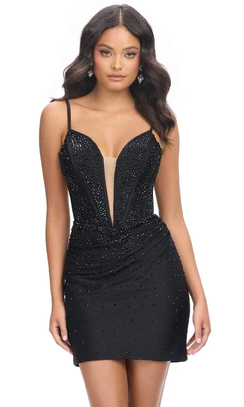 Party Dress Iconic-Ashley Lauren 4693 - Plunging Sheath Cocktail Dress