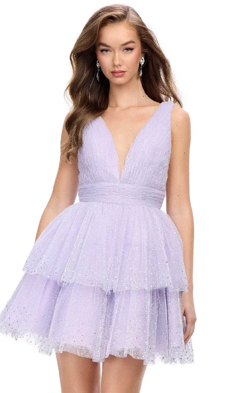 Party Dress Ethereal-Ashley Lauren 4695 - Short V-Neck Cocktail Dress