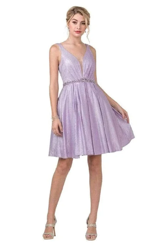 Party Dress Unconventional-Aspeed Design - S2337 Glitter V-Neck Cocktail Dress