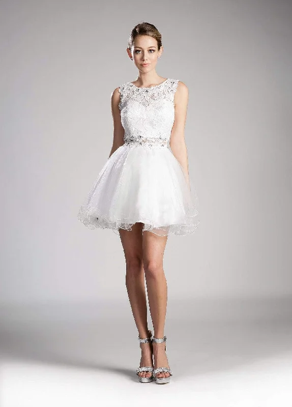 Party Dress Engagement-Cinderella Divine - CD0117 Sleeveless Lace Bodice Tulle A-Line Cocktail Dress