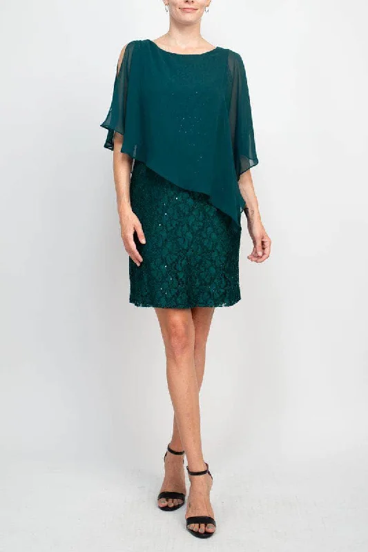 Party Dress Unique Hem-Connected Apparel TDD71311M1 - Split Cape Floral Lace Cocktail Dress