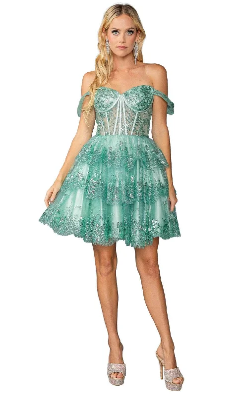 Party Dress Custom-Dancing Queen 3400 - Tiered Off Shoulder Cocktail Dress