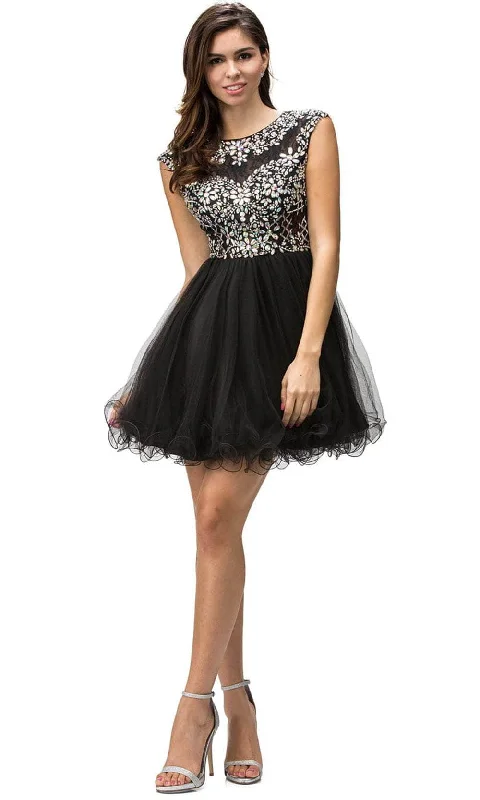 Party Dress Halter-Dancing Queen 9149 - Cap Sleeve Beaded Cocktail Dress