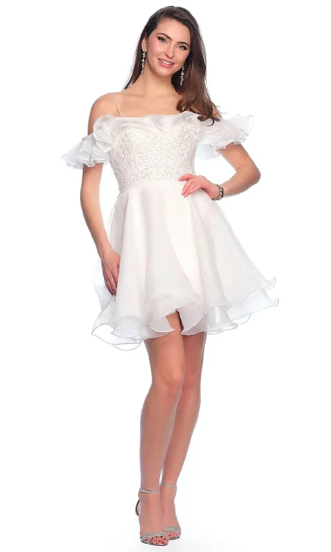 Party Dress Affordable-Dave & Johnny 11201 - Ruffled Straight Across Cocktail Dress