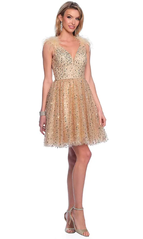 Party Dress Wedding Guest-Dave & Johnny 11227 - Allover Sequin V-Neck Cocktail Dress