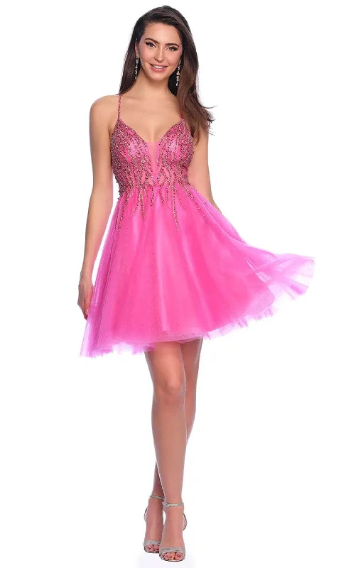 Party Dress Shoulder Pads-Dave & Johnny 11764 - Beaded Bodice Plunging Cocktail Dress