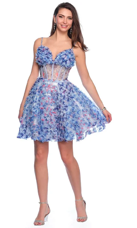 Party Dress Plunging Neckline-Dave & Johnny 11768 - Illusion Waist Ruffles Cocktail Dress