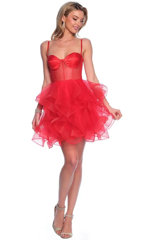 Party Dress Oversized-Dave & Johnny 11827 - Sleeveless Ruffled Tulle Skirt Cocktail Dress