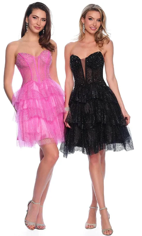 Dave & Johnny 11878 - Beaded Strapless Ruffled Cocktail Dress