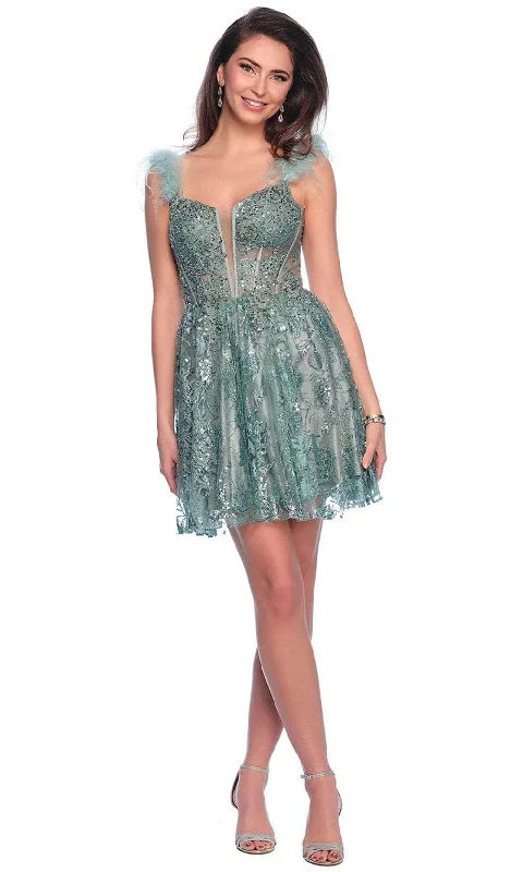 Party Dress Lace-Dave & Johnny 11908 - Sequin Embellished Corset Bodice Cocktail Dress