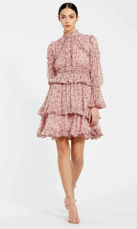 Party Dress Embroidered-Ieena Duggal 17002 - Long Flare Sleeve Ruffled Tiered Cocktail Dress