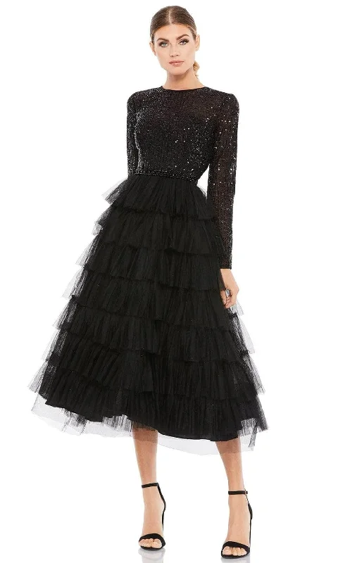 Party Dress Puffy Bottom-Ieena Duggal - 26299 Long Sleeve Sequined Bodice A-Line Dress