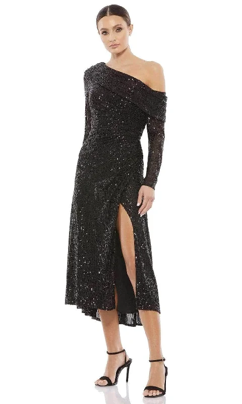 Party Dress Attached Cape-Ieena Duggal - 26551I Draped Long Sleeve Sequined Dress