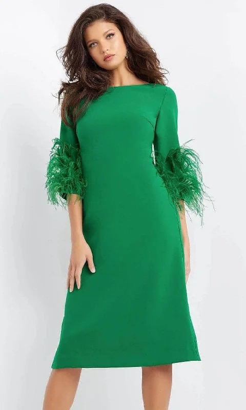 Jovani 07341SC - Feathered Quarter Sleeve Dress