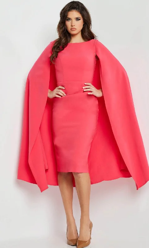 Party Dress Shooting Star-Jovani 09756 - Bateau Neck Cape Cocktail Dress