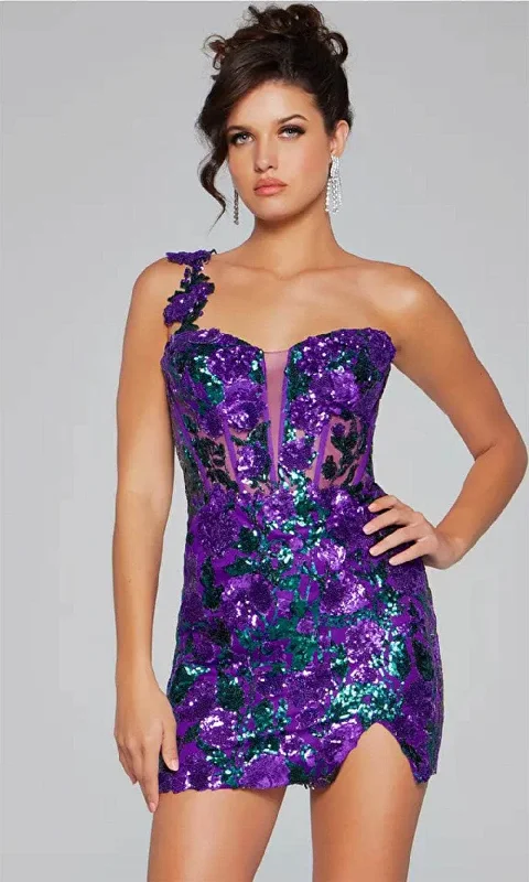 Party Dress Graceful Movements-Jovani 40647 - One-Shoulder Sheer Corset Bodice Cocktail Dress