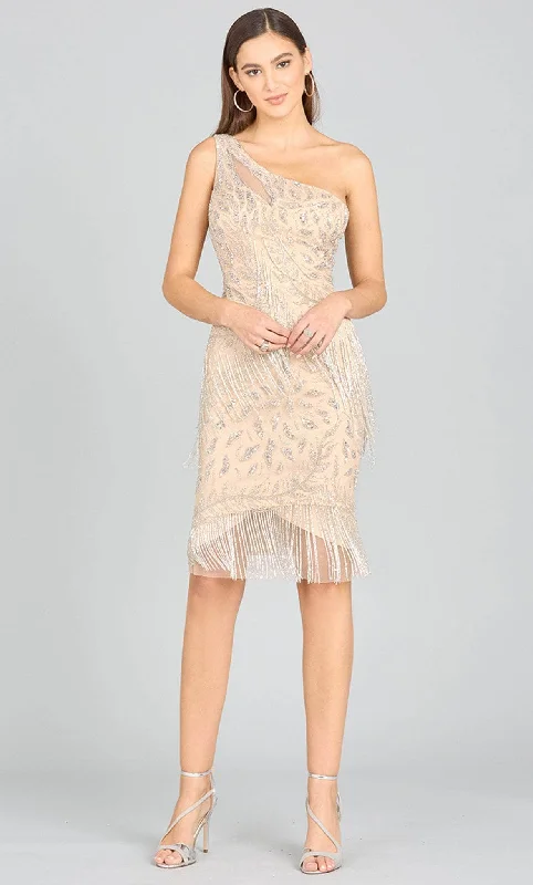 Lara Dresses 29140 - One-Sleeve Bead Fringe Embellished Dress