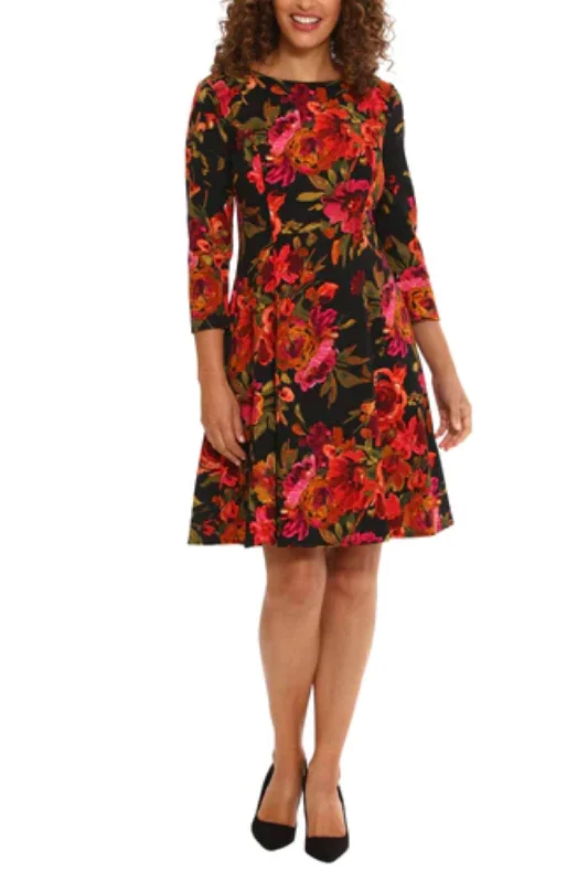 Party Dress Enchanted-London Times T7018M - Floral Printed Jewel Neck Cocktail Dress