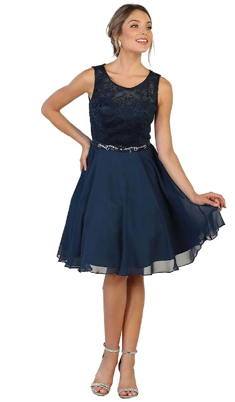 May Queen MQ1521 - Jewel Neck Pleated Cocktail Dress