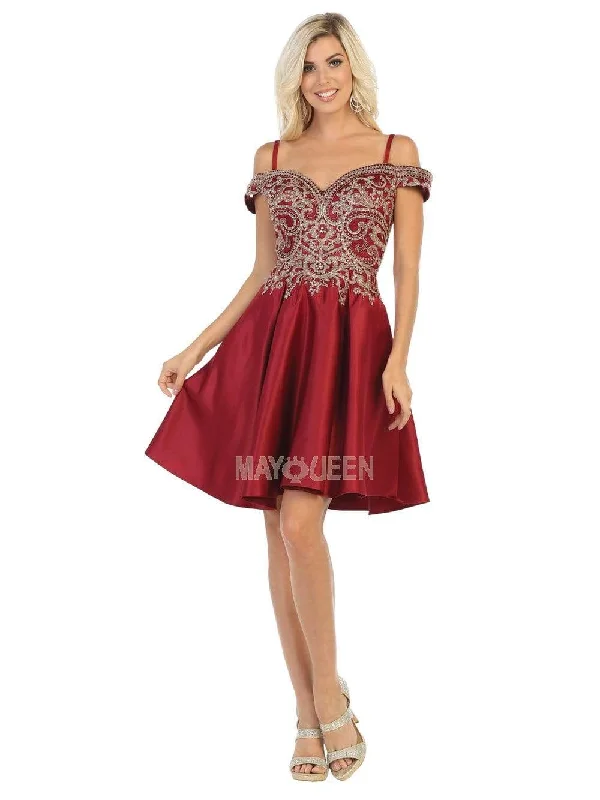 Party Dress Punk-May Queen - MQ1661 Gilt-Appliqued Off Shoulder A-Line Dress