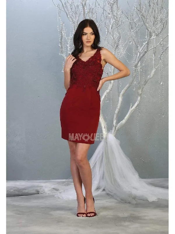 Party Dress Majestic-May Queen - MQ1808 Appliqued Illusion Bodice Sheath Dress