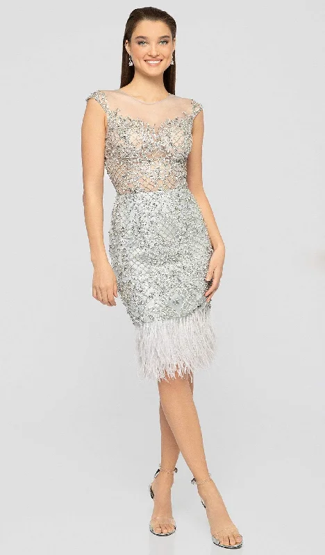 Party Dress Editorial-Terani Couture - 1911C9024 Embellished Illusion Jewel Feathered Dress