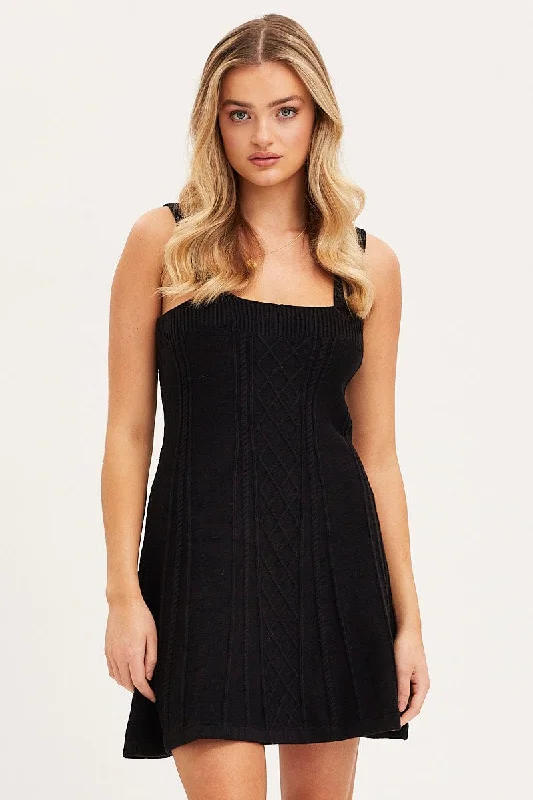 Rose Wool Lounge Mini Dresses -Black Dress Sleeveless Mini Knit