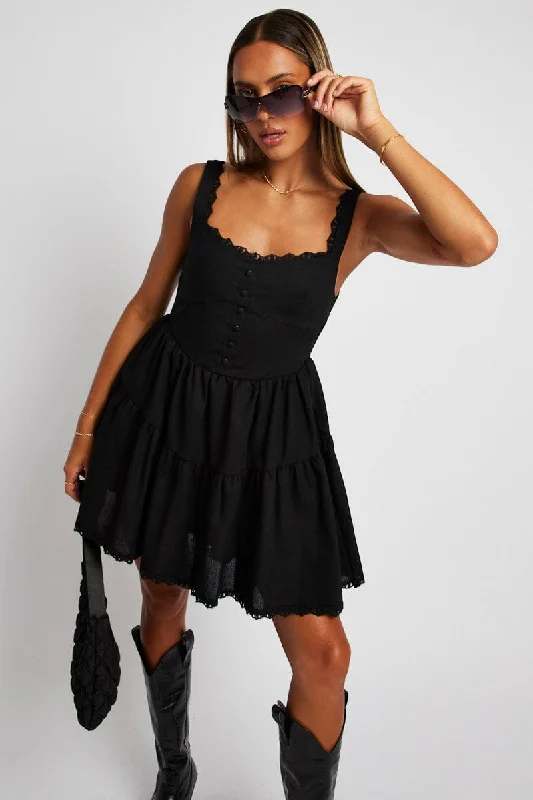 Lemon Contemporary Romantic Mini Dresses -Black Fit And Flare Dress Mini